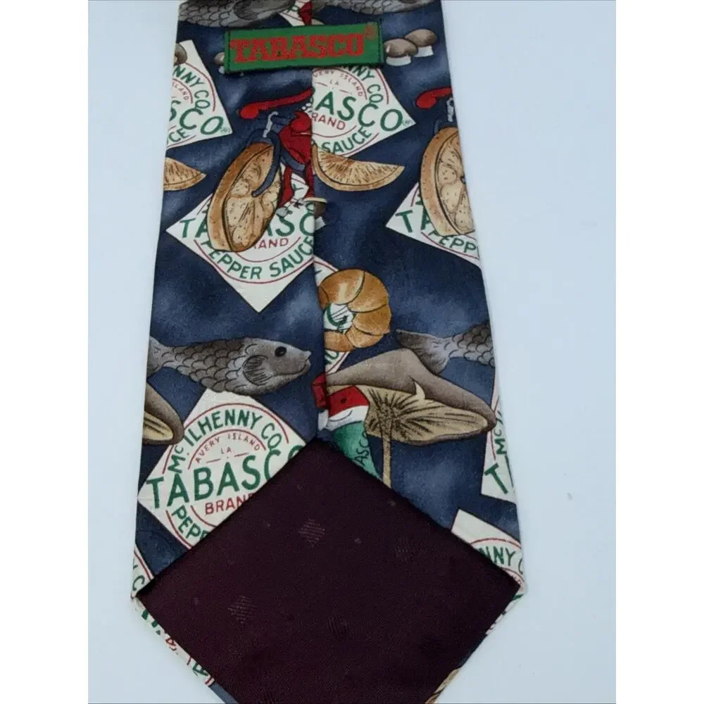 Tabasco Hot Sauce Tie Bicycle Shrimp Fish Themed Men’s 100% Silk Made in USA